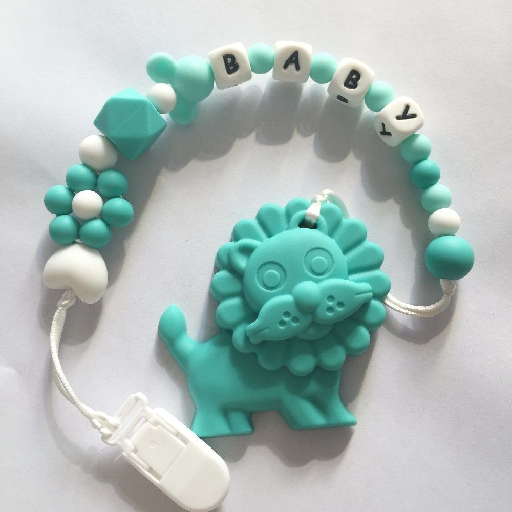 Personalized Name Silicone Teething Pacifier Clips with Giraffe Silicone teether Pacifier Chain for Baby Chew Toys