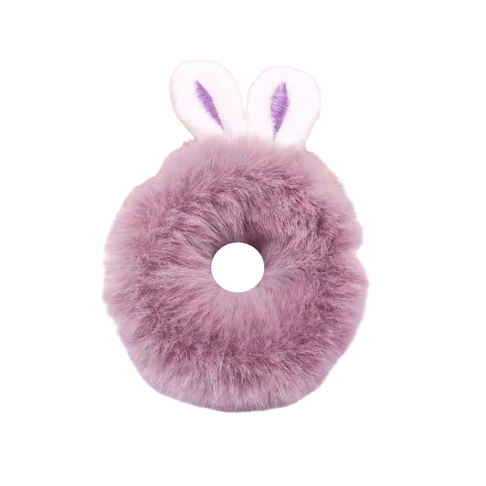Plush Hair Tie with Cute Rabbit Ear Decoration, Fluffy Head Accessories for Women and Girls, Beige/ Pink/ Blue/ Purple