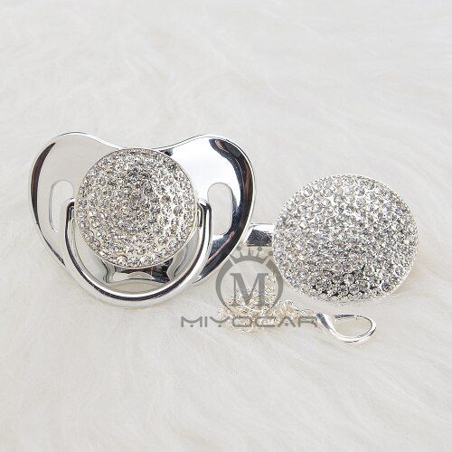 MIYOCAR BLING all silver gold bling  pacifier and pacifier clip unique design  baby SGS certificate safe and unique AS