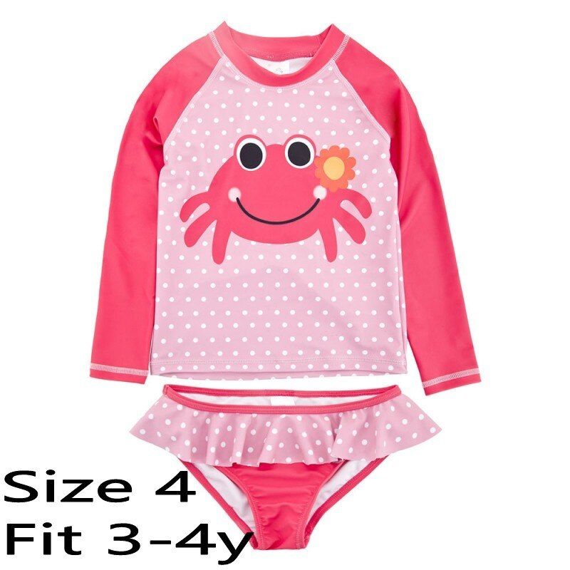 Baby Girls Crab Pink Dot Swimsuit Long Sleeves Swimwear Children Bath Beach wear shark Swimsuit Korea style 2-piece Bathing Suit