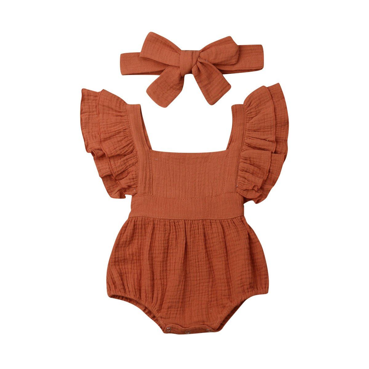 2019 Baby Summer Clothing Newborn Baby Boy Girl 100% Cotton Bodysuit Sunsuit Solid Jumpsuits Ruffled Outfit Headband Set Clothes
