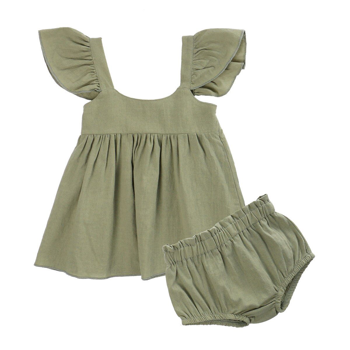 Toddler Summer Suits Cotton Ruffle Sleeveless Flouncing Tank Top + Elastic Waistband Shorts Solid Outfit for Baby Girl 0-2 Years