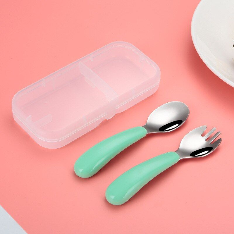 Baby Tableware Set Infant Food Feeding Spoon Fork Gadgets 304 Stainless Steel BPA Free Toddler Cartoon Dinnerware Cutlery Gifts