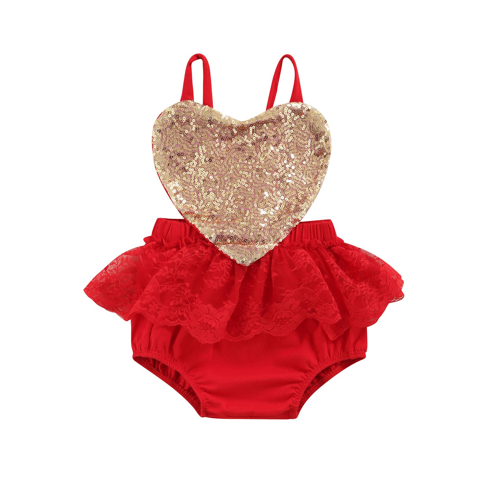 Baby Romper, Summer Contrast Color Sequins Sleeveless Strappy Bodysuit for Girls, 0-24 Months