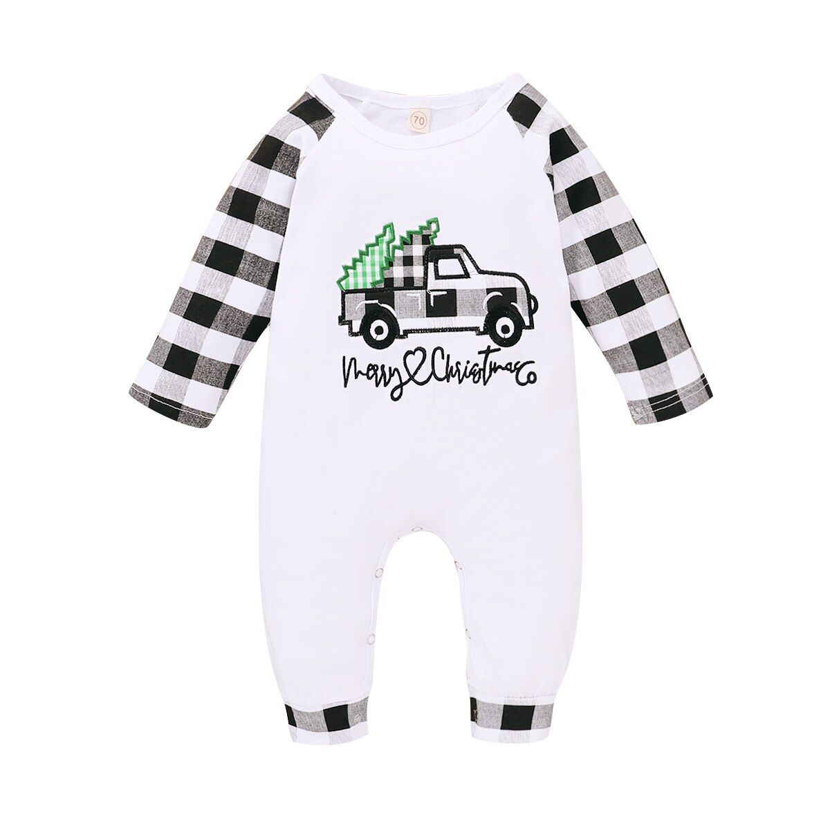 Newborn Girls Halloween Thanksgiving Christmas Jumpsuits Round Neck Long Sleeve Cartoon Stripe Plaid Long Romper Overall Clothes