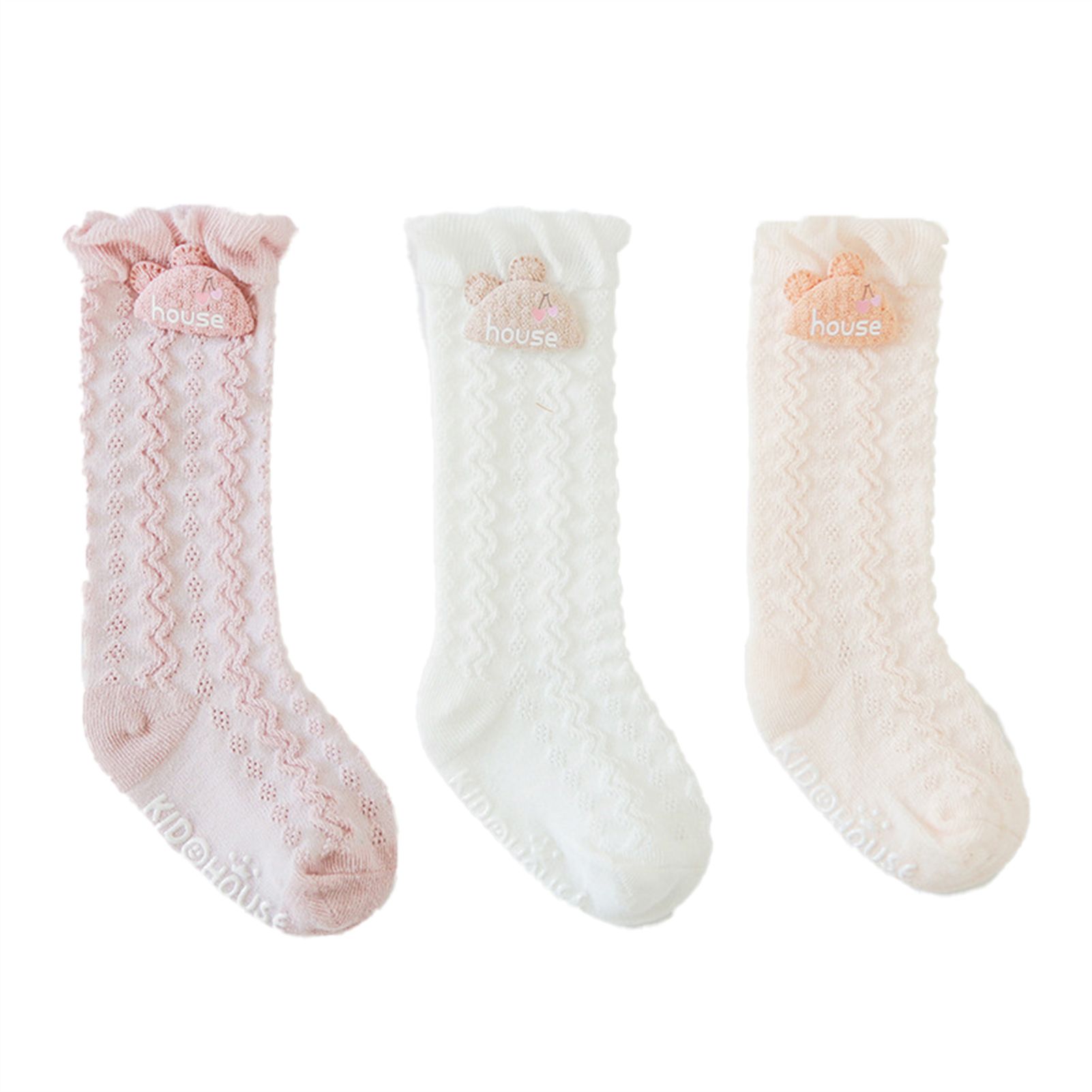 3 Pairs Slip Socks Printing Dyeing Design Anti-skid Skin Friendly Baby Long Floor Socks for Children