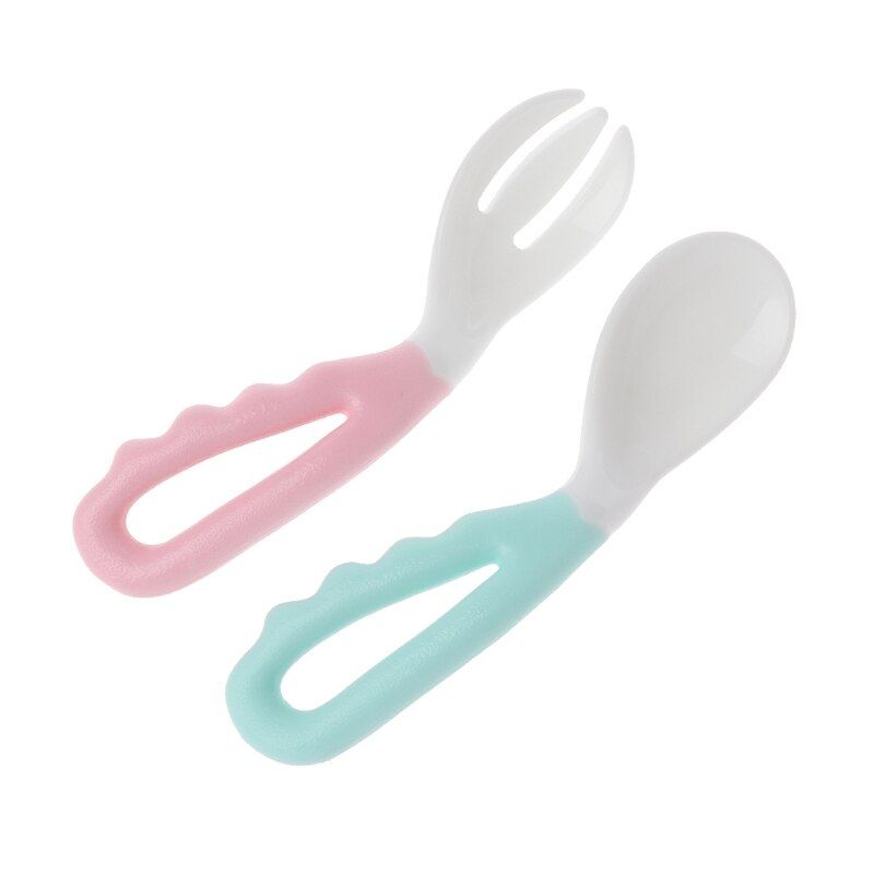 1 Set Baby Spoon Fork Set Tableware Safe Feeding Supplies BPA Free Safety Kids Flatware Baby Spoon Fork 2pcs Set