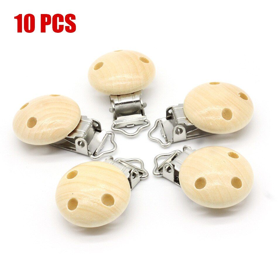 10pcs/lot Wooden Baby Children Pacifier Holder Clip Infant Cute Round Nipple Clasps For Baby Product