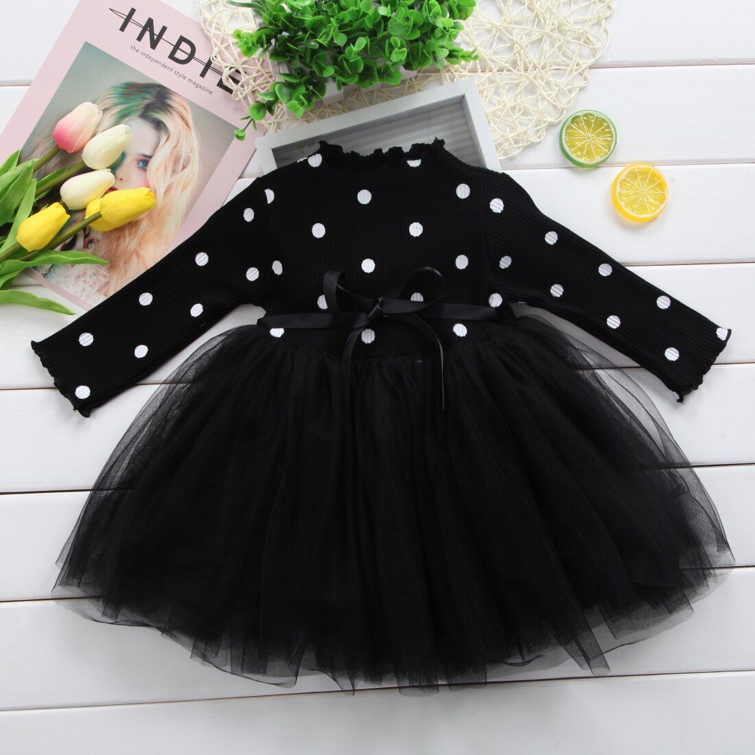 Long Sleeve Baby Girl Princess Dress Newborn Infant Baby Girl Clothes Bow Dot Tutu Ball Gown Party Dresses Baby Kid Girl Clothes