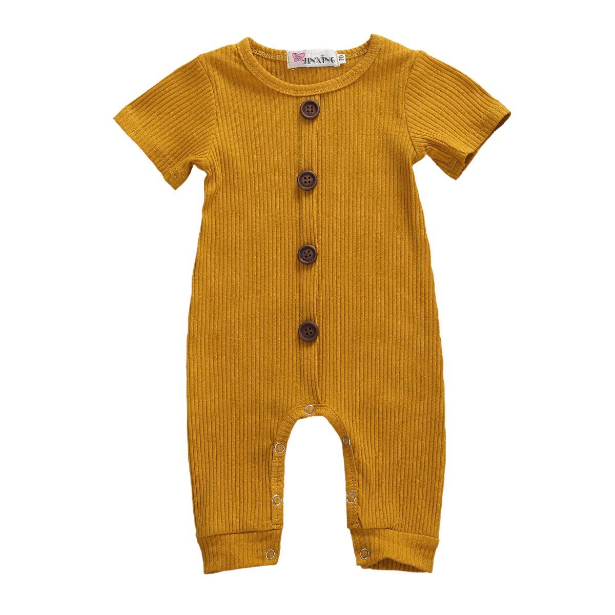 Baby Girls Boys Romper Short Sleeve Knitted Striped Classical Button Closure Jumpsuit Solid Ripped Romper Outfit