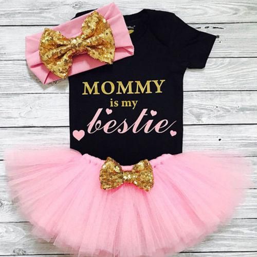 Newborn Infant Baby Girl Cotton Letter Printed Bodysuit Tops+Tutu Skirt Headbands Summer Girls Outfits ClothesSet