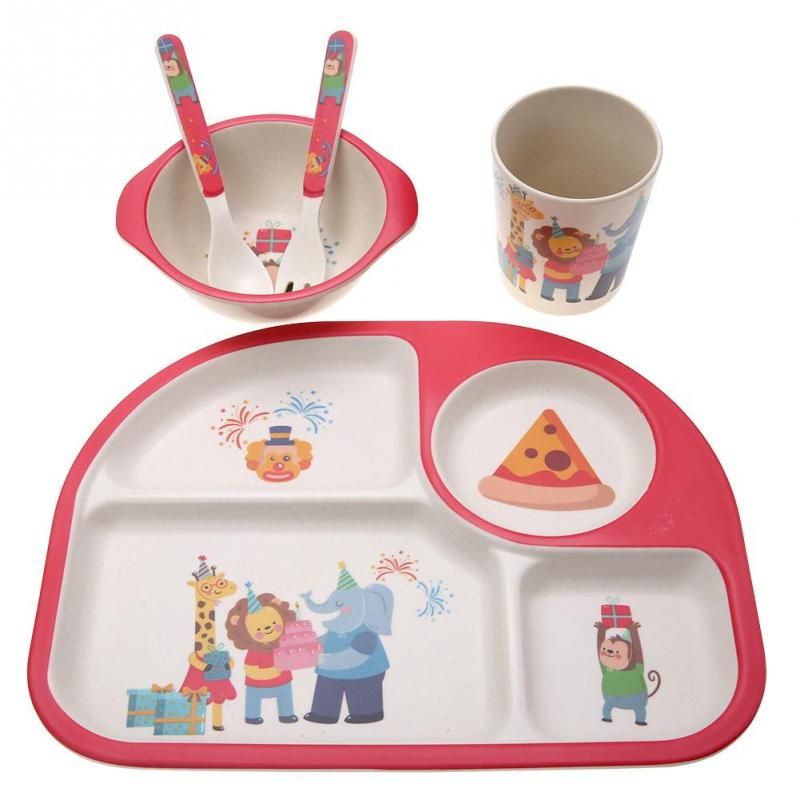 5Pcs/set Eco-friendly Bamboo Fiber Baby Plate Dishes 4 Slots Children Tableware Dishes Dinnerware Creative Gift baby