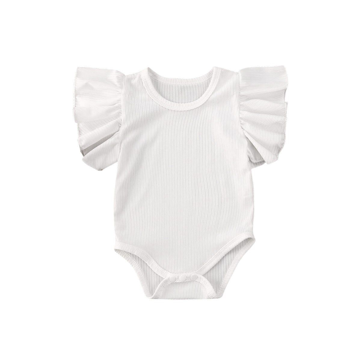 0-18M Newborn Infant Baby Girl Boys Jumpsuit Ruffles Short Sleeve Solid Bodysuit Summer Clothes Outfit