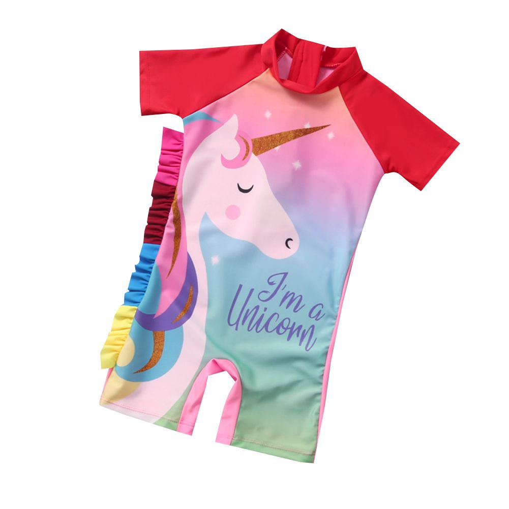 irls  One-piece  suit Cartoon Rainbow Horse Print Sunscreen suit For 1-6 Years Old color:Rainbow little pony size:S infant age:1-2years