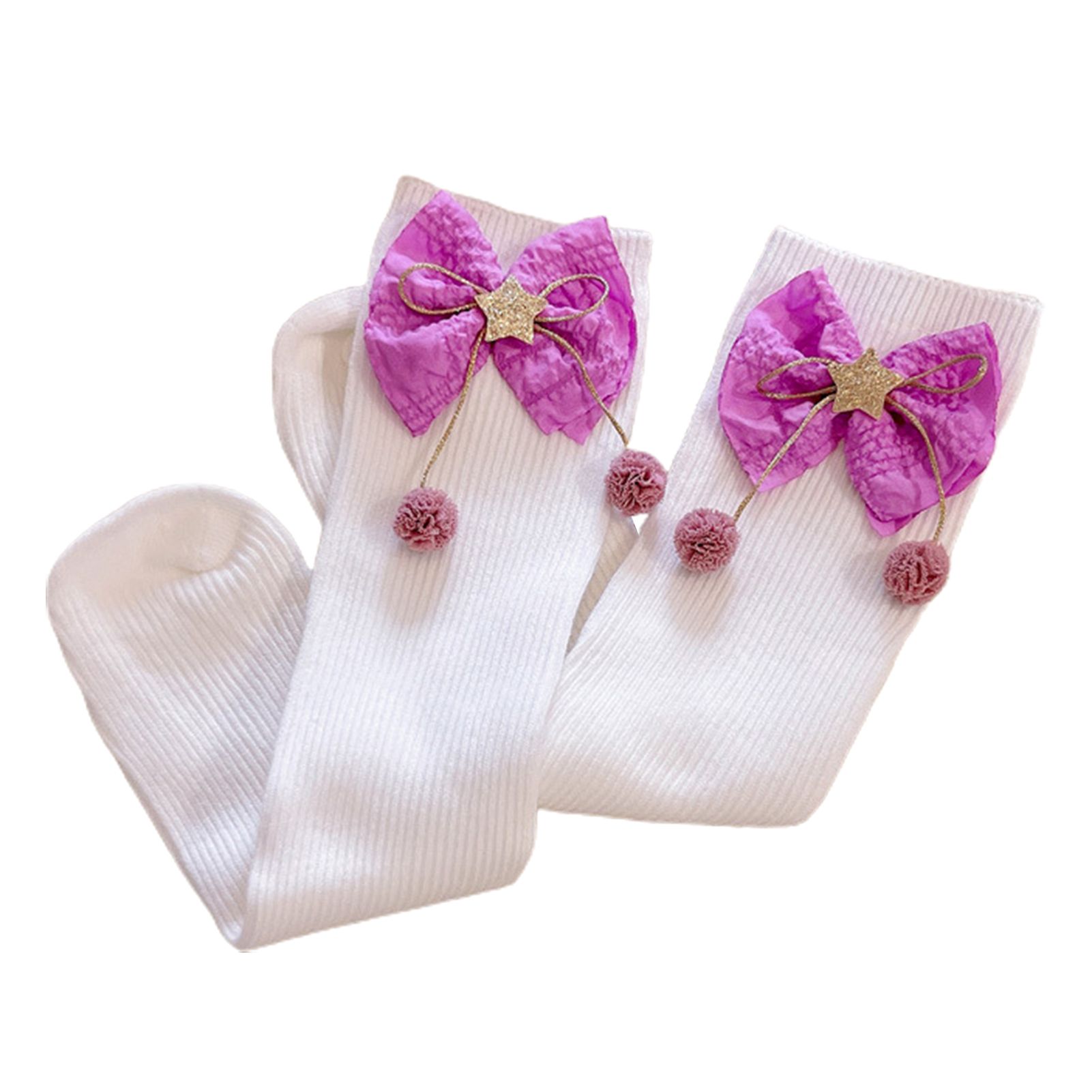 1 Pair Girl Socks Bow-knot Design Hand Washable Fashion Toddler Cotton Knee Socks for Autumn
