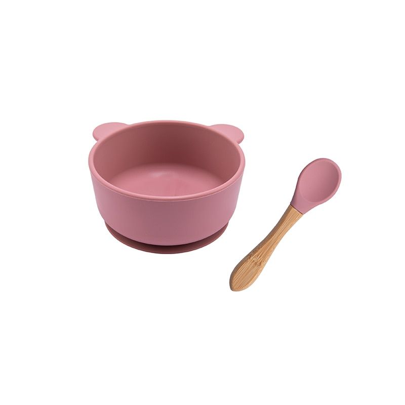 1Set Silicone Panda Dishes Baby Feeding Bowl Set Baby Learning Suction Bowl Set Wood Fork Spoon Non-Slip for Babies BPA Free