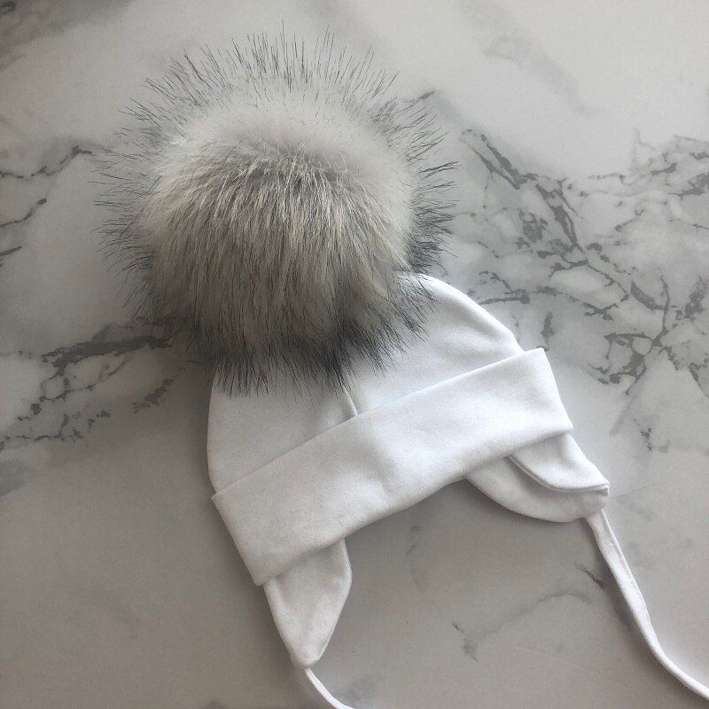 Autumn Winter Unisex Faux Fur Pompom Cotton Earflap Caps For Newborn Toddler Kids Girl Cap Baby Boy Hats Beaine Bonnet