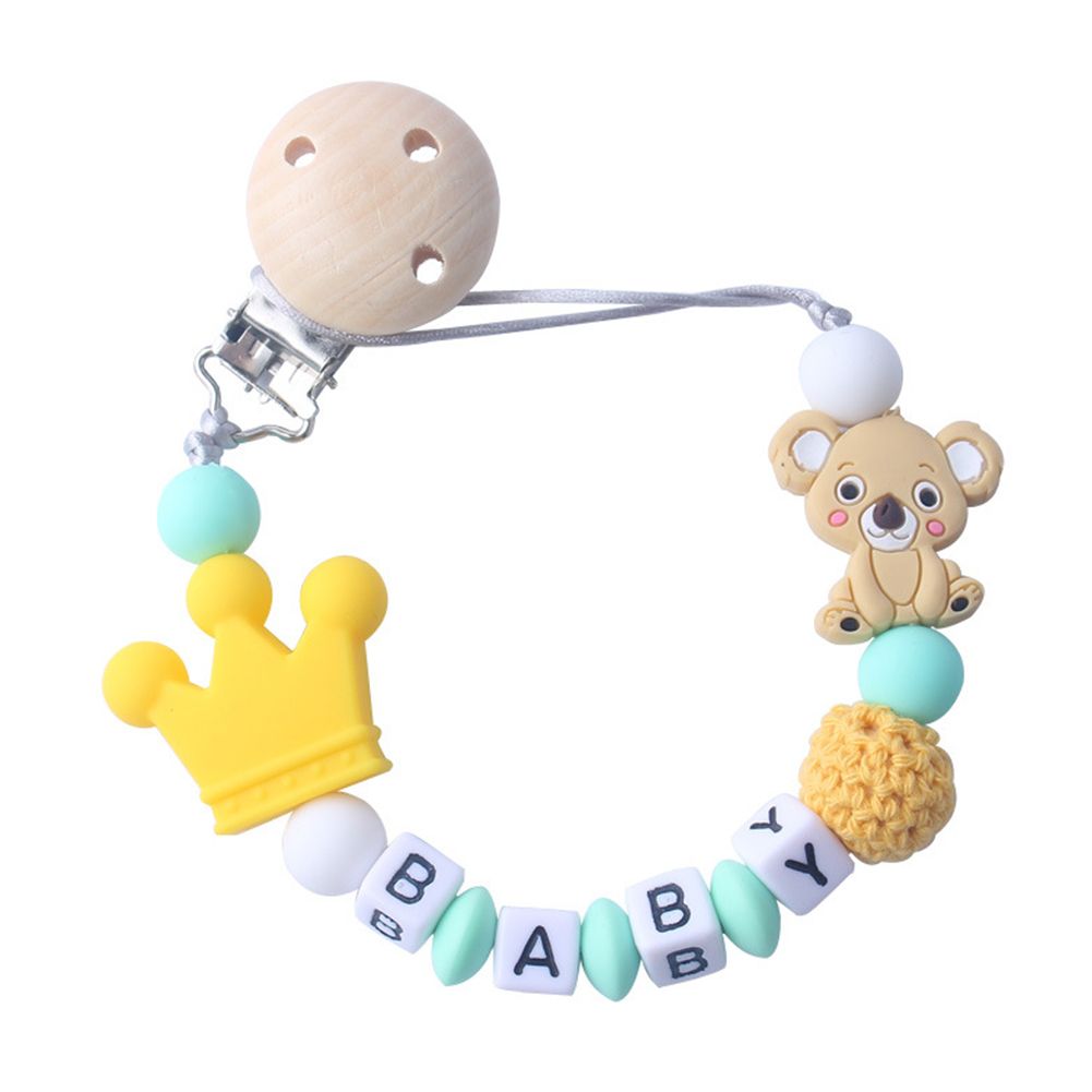 Cute Koala Letter Beads Silicone Teether Bracelet Teething Soother Pacifier Clip