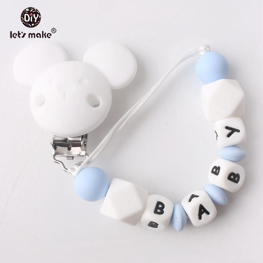Let's make 1pc Cartoon Bear Custom Personalise Baby Name Pacifier Clips Chain Teething BPA Free Holder For Dummy Baby Pacifier