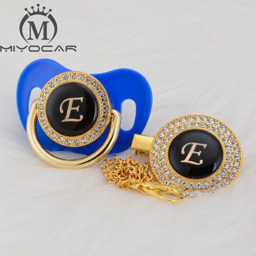 MIYOCAR lovely bling pacifier and pacifier clip set name Initials letter E unique BPA free dummy bling unique design LE