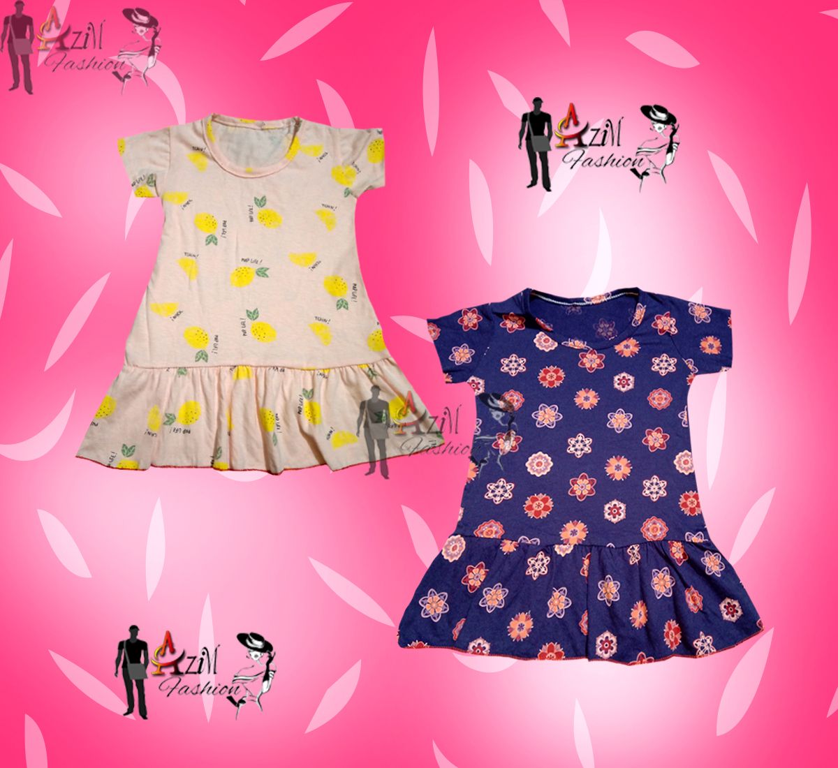 2 Pieces Multi color Short selives Girls Frock by Any Color
