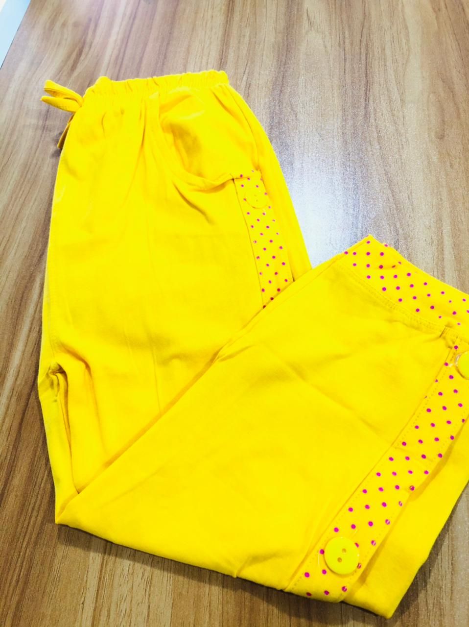 Baby Girls-Summer Cotton Pant/ Girls Three Quarter Pant Yellow Color