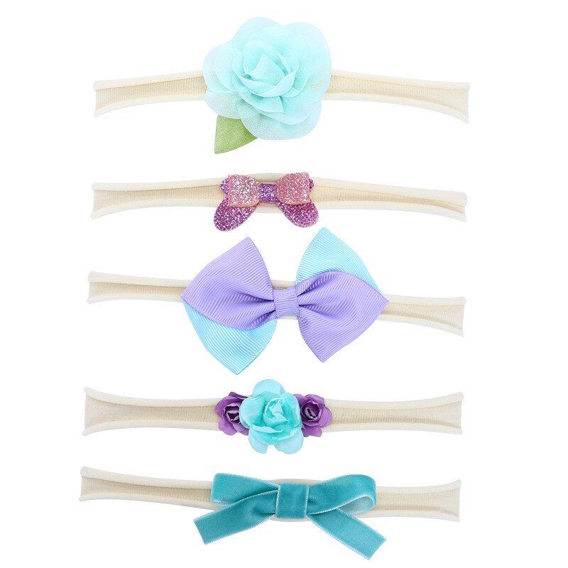 BalleenShiny 5pcs/set Newborn Baby Flower Headband Infant Girls Bowknot Elastic Head Band Princesses Headwear Accessories Gifts