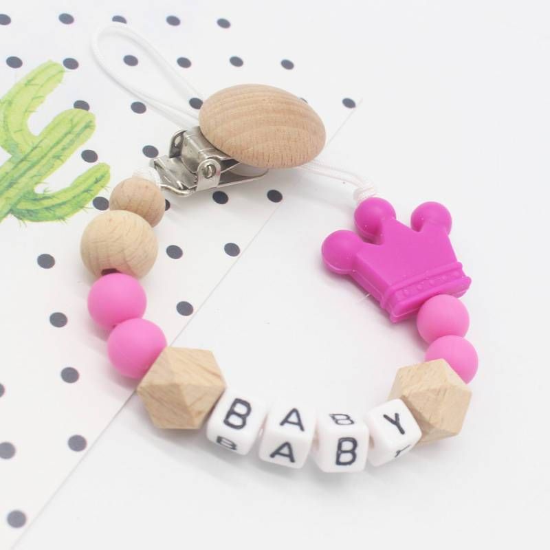 NEW Baby Pacifier Clip Chain Personalised Name Wooden Holder Soother Pacifier Clips Nipple Holder Infant Bottle Clip Shower Gift
