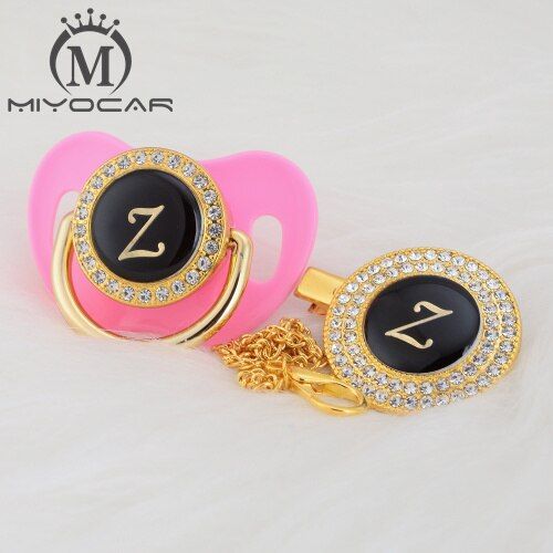 MIYOCAR name Initial letter Z elegant silver bling pacifier and pacifier clip BPA free dummy bling unique design SGS pass LZ