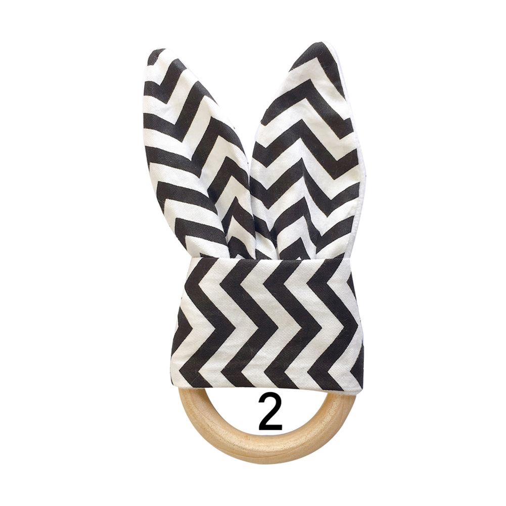 Wooden Ring Baby Bunny Ear Teether Teething Toy Safe Soothing Chew Shower Gift