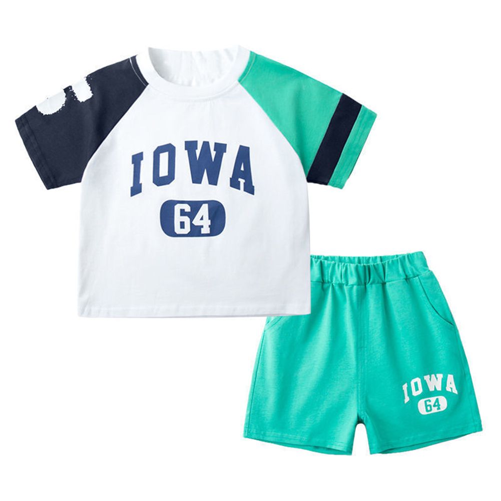 GC 2pcs Girls Sports Suit Short-sleeved Tops Shorts Fashion Loose Stitching Letter Two-piece Set color