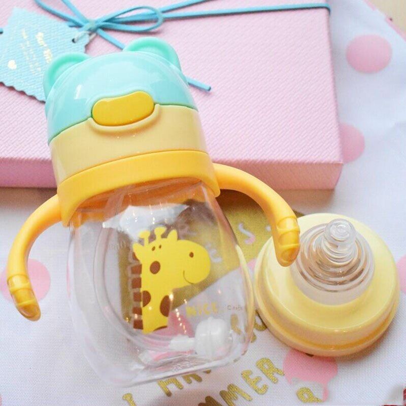 BPA Free 2 Use Baby Bottle Feeding Infant Feeding Milk Bottle Water Cup Care Straw Training Sippy Cup with Straw & Nipple 320ml