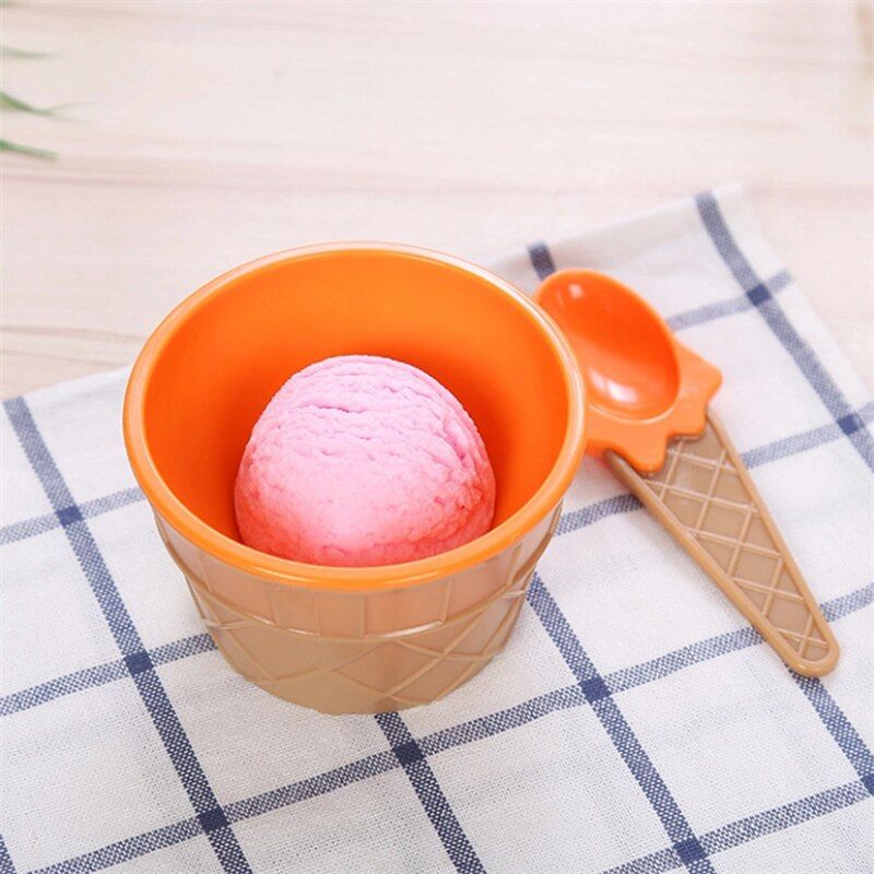 Cute Baby Ice Cream Bowl+Spoon Dishes Candy Color Bowls Spoon Reusable Bowls Summer For Kids Children Dessert Ice Cream Cup Gift