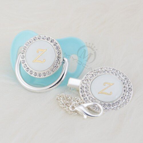 MIYOCAR gold bling name Initial letter Z elegant silver bling pacifier and pacifier clip BPA free dummy bling SGS pass LZ-1