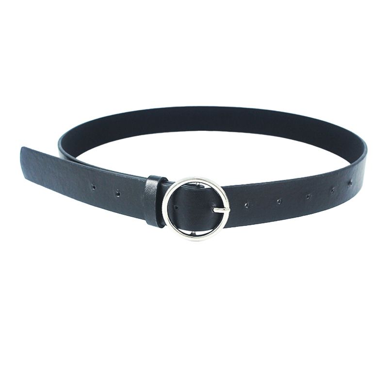 Women Round Buckle Leather Belt Ladies Pin Buckle Waist Belt Fashion Wild Solid Color Jeans Decorative Belt