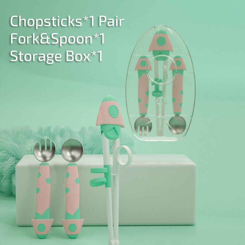 Baby Shining Feeding Dishes Chopsticks Training Home Tableware Set Fork Spoon Practice Early Education Food Eating Artifact Gift