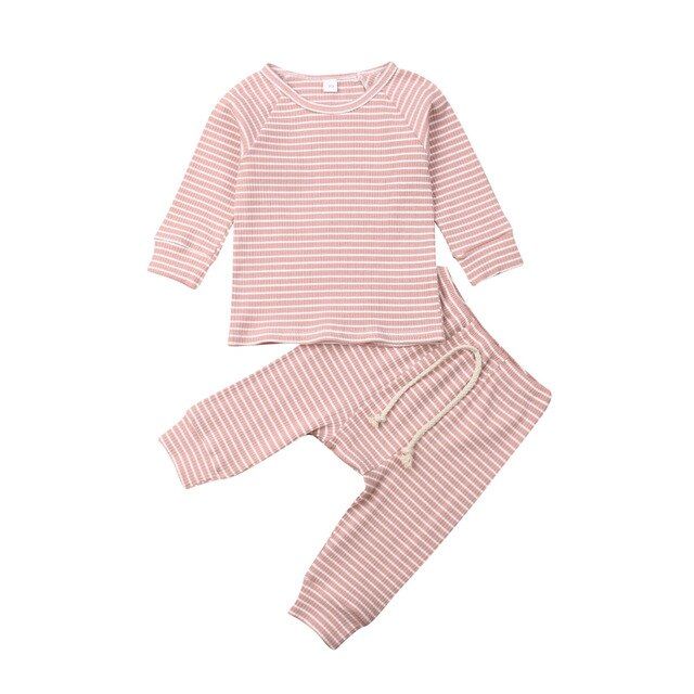 2019 Baby Spring Autumn Clothing Newborn Infant Kids Baby Girls Boys Striped Cotton Clothes 2pcs Sets Pullover Tops Shirts Pants