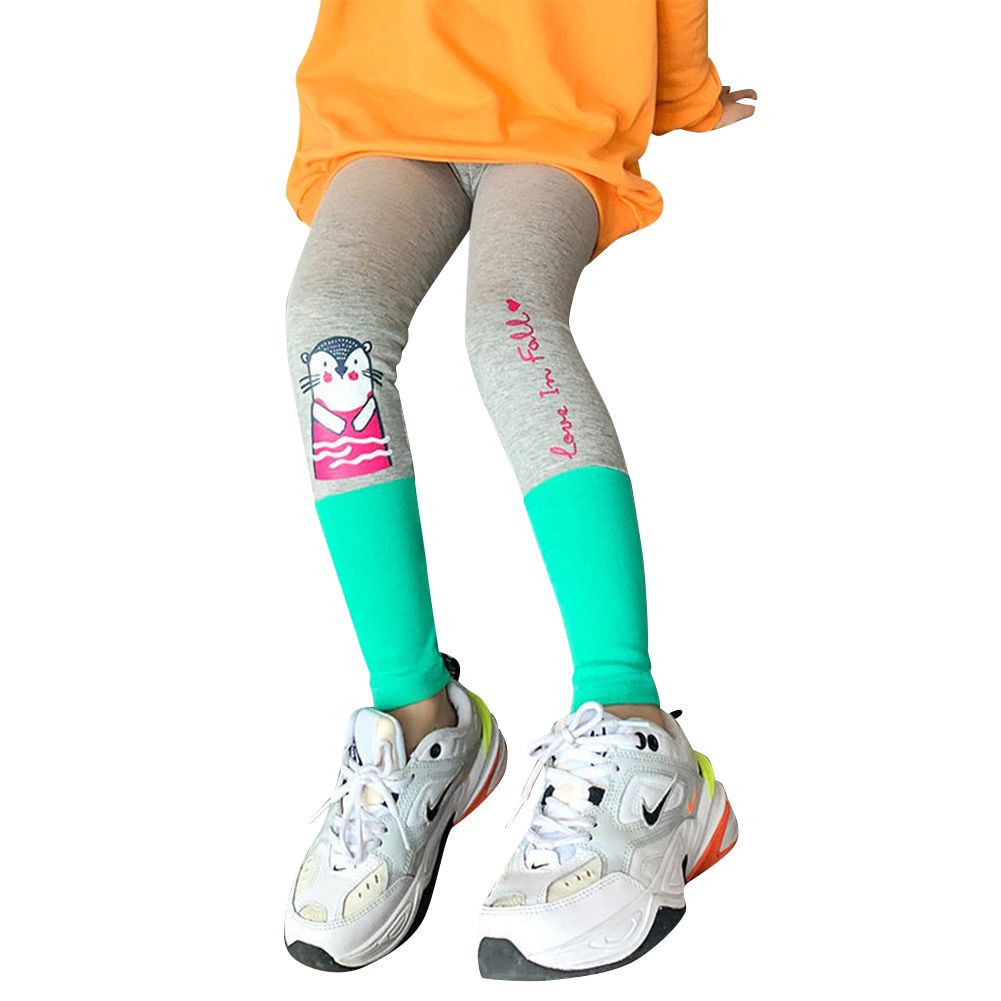 GC Girls Cotton Leggings Contrast Color Cute Cartoon Pattern Breathable Mid-waist High Elastic Girl Trousers Casual Long Pants color
