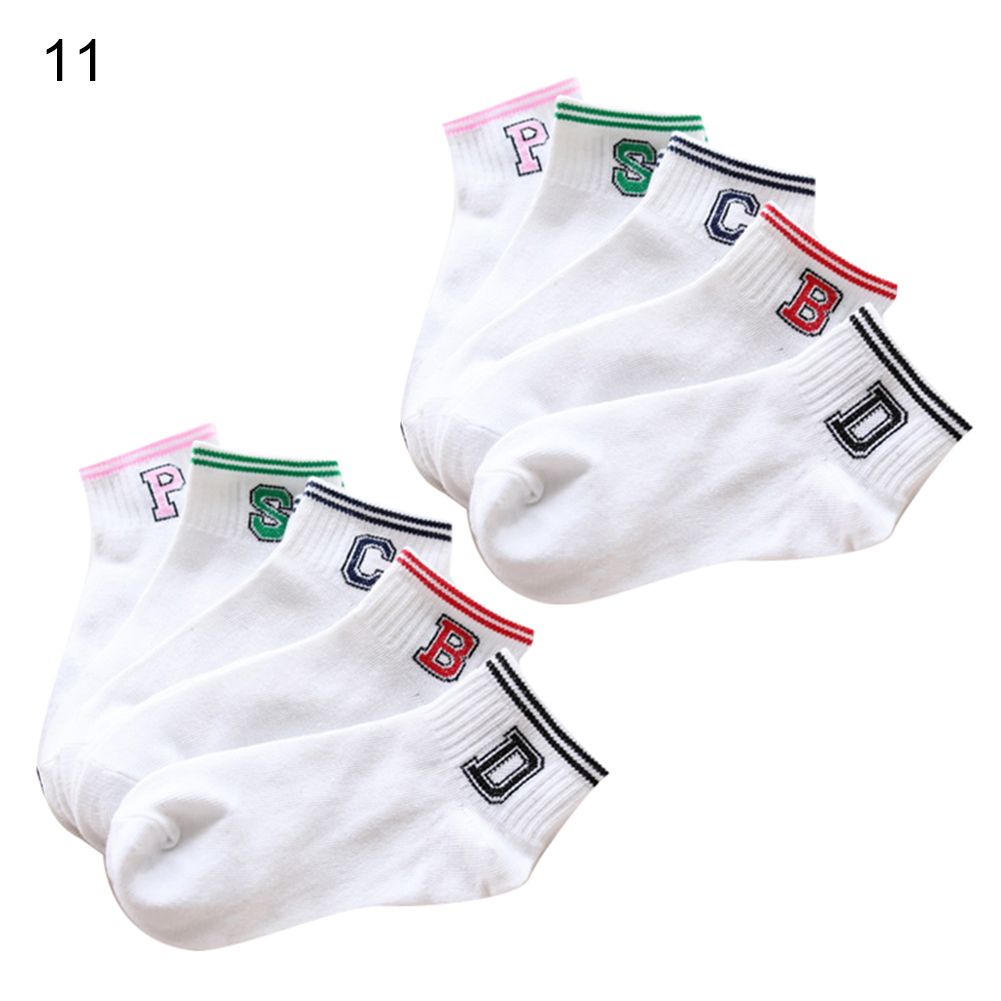 5Pairs Women Marguerite Star Print Elastic Cotton Anti Sweat Low Cut Ankle Socks