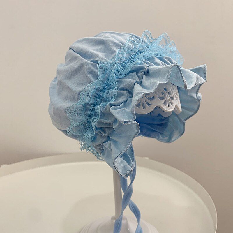 Lace Ruffle Newborn Baby Hat Soft Cotton Solid Color Baby Girls Outdoor Sun Hat Bonnet Newborn Photography Props