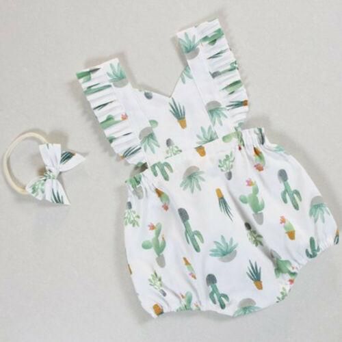 Newborn Baby Girl Romper Jumpsuit Ruffles Headband Clothes Outfit Set 0-24M