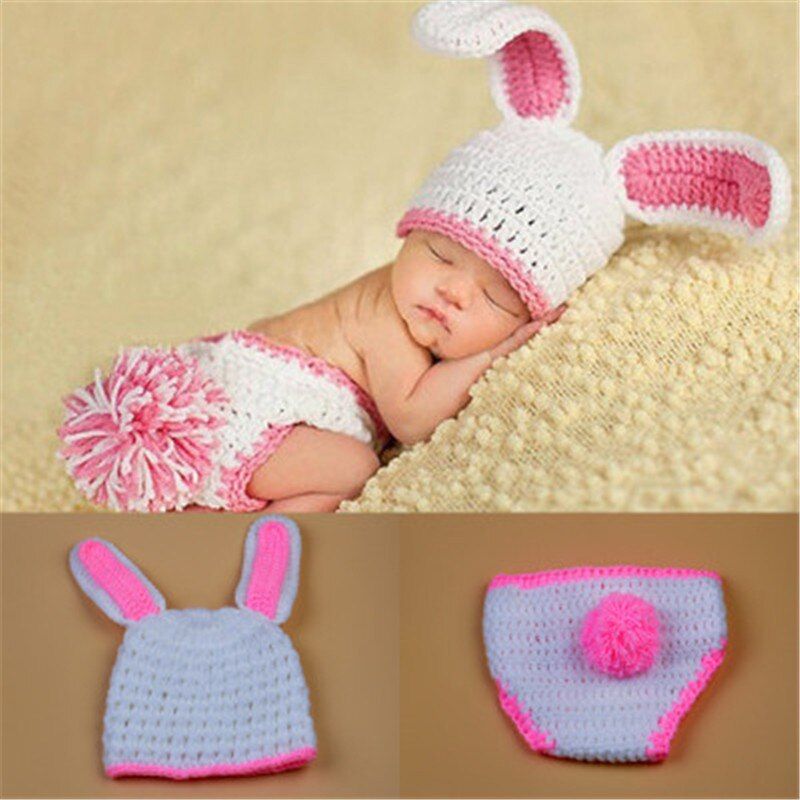 Rabbit Baby Newborn Photography Props Knit Hat Animal Baby Pants Defined for Newborns Photo Shoot Baby Costume Newborn Baby Cute