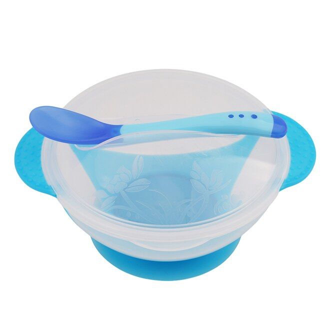 New Toddler Baby Feeding Training Bowl With Spoon Set Cartoon Binaural Baby Feeding Tableware Kids Plate Sucker Bowl Sets