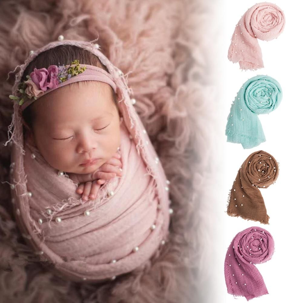 Hittime Newborn Baby Photography Props Pearl Blanket Wraps Newborn Stretch Knit Wrap Cloth Baby Long Ripple Wrap