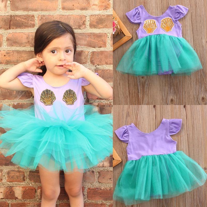 Hot Summer Newborn Baby Kid Girls Mermaid Romper TuTu Dress Skirts Outfits 0-18M