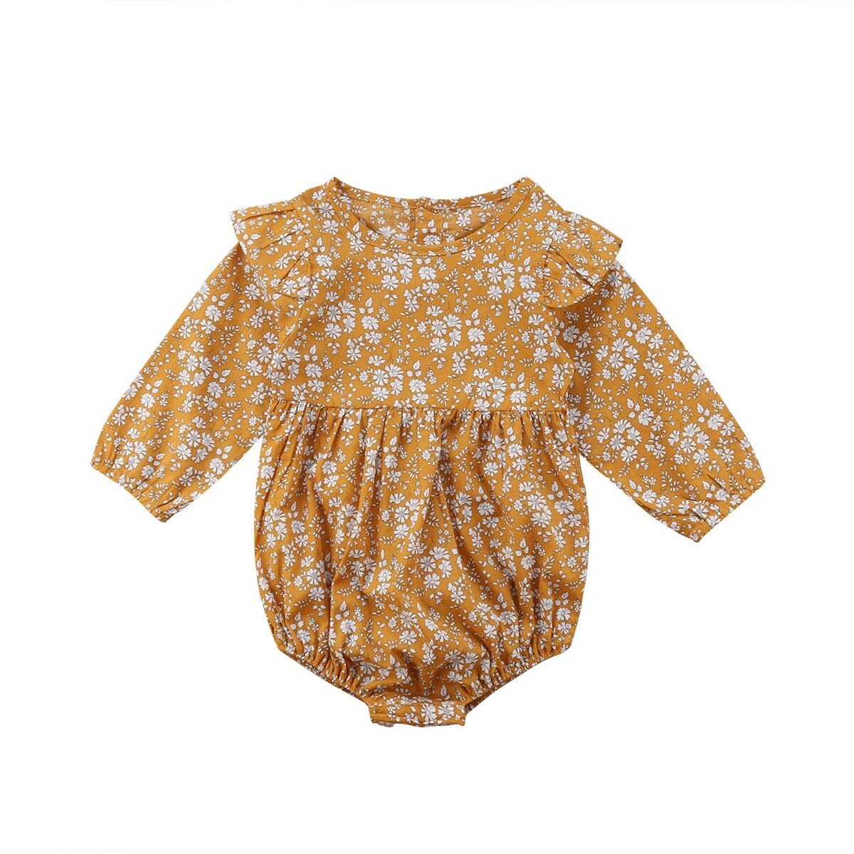 2018 Brand New Autumn Toddler Kids Baby Girls Bodysuits Long Sleeve Floral Print Ruffles Jumpsuits Playsuit Outfit 0-3Y 2 Color