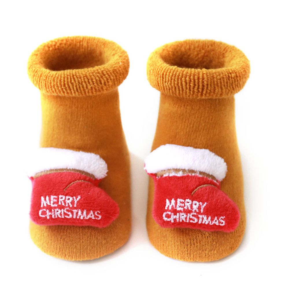 A Pair Of Children'S Terry Christmas Socks Cotton Baby Floor Socks Silicone Non-Slip Warm Baby Socks S/M Size