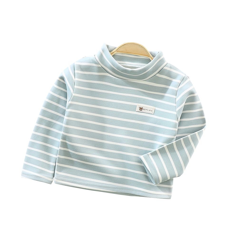 ldren  T-shirt Half-high Collar Long-sleeved Striped Pattern hin Fleece Bottoming Shirt For Boys Girls