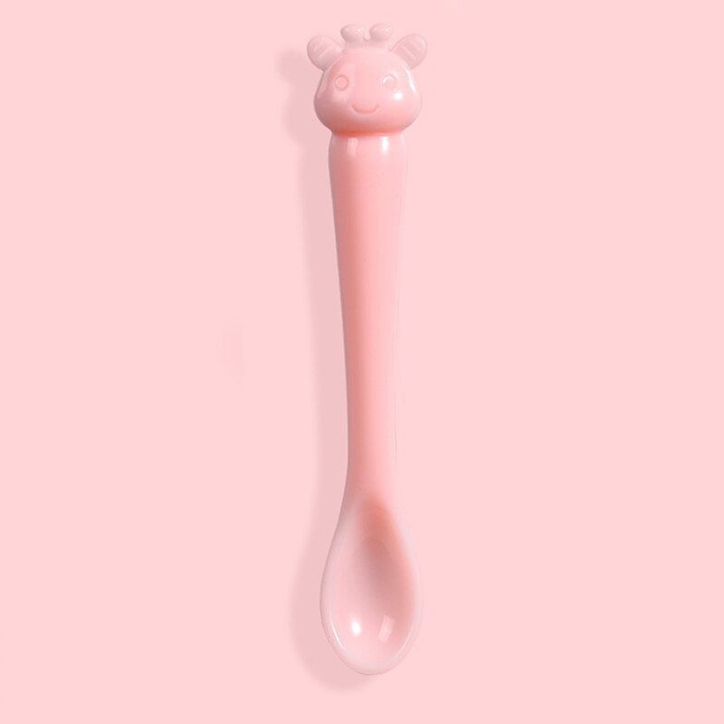 Baby Soft Silicone Spoon Cartoon Deer Pattern Non-slip Baby Feeding Spoon Children Food Training Safety Tableware