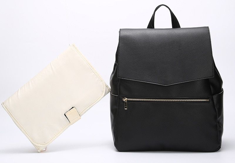 5-piece Baby Diaper Bag Solid Color PU Leather Backpack Mommy Maternity Bag Large Capacity Travel Stroller Bag with Diaper Pad